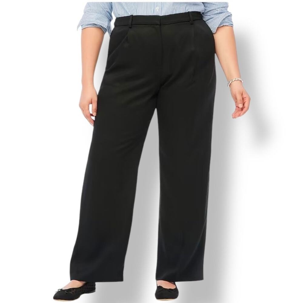 J Crew Factory Wide Leg Pleated Twill Trouser Pant Women's 22 Black